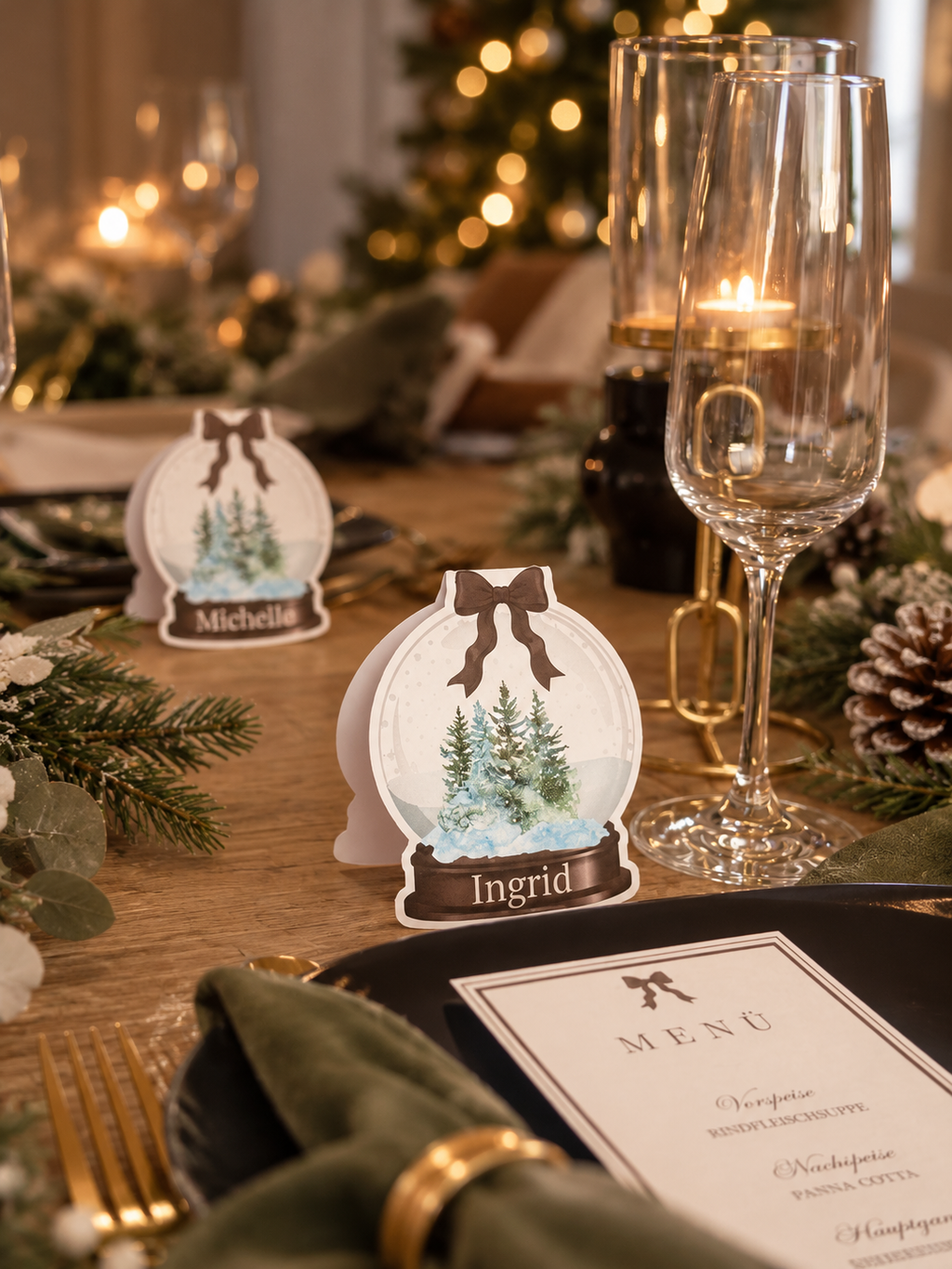 Schneekugel Tischkärtchen - für die Weihnachtstafel