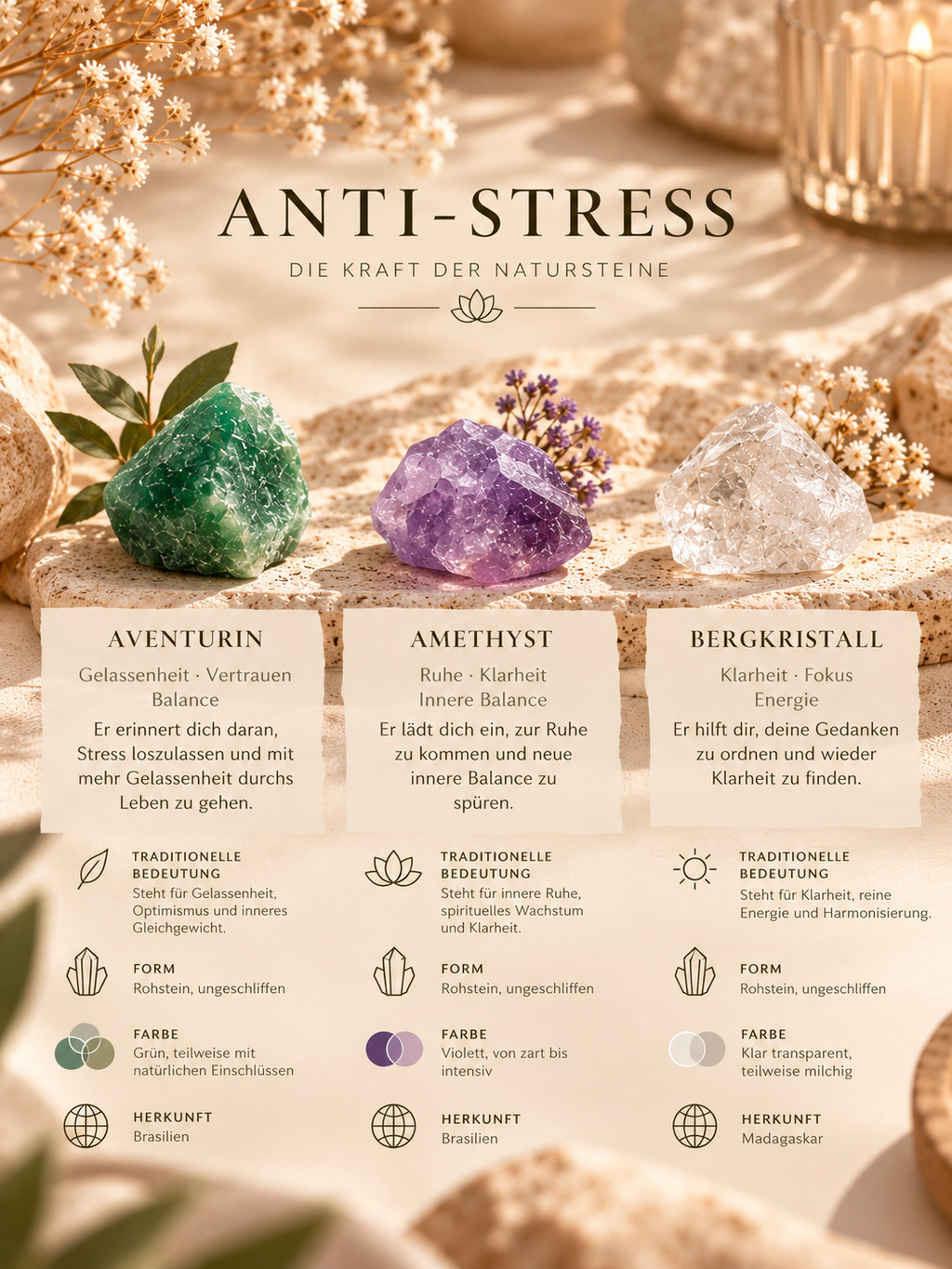 Anti-Stress - mit Amethyst, Bergkristall und Aventurin