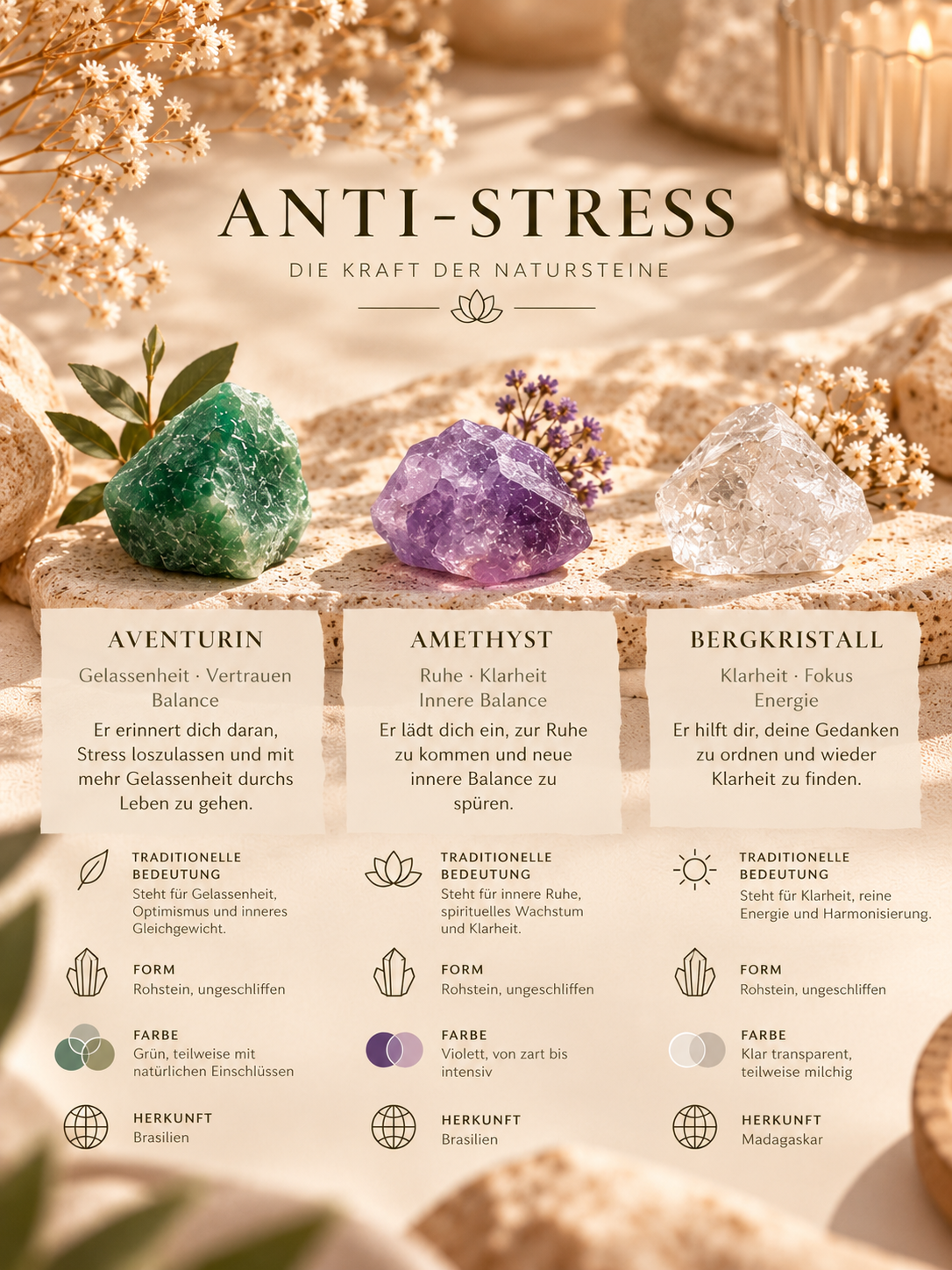 Anti-Stress - mit Amethyst, Bergkristall und Aventurin