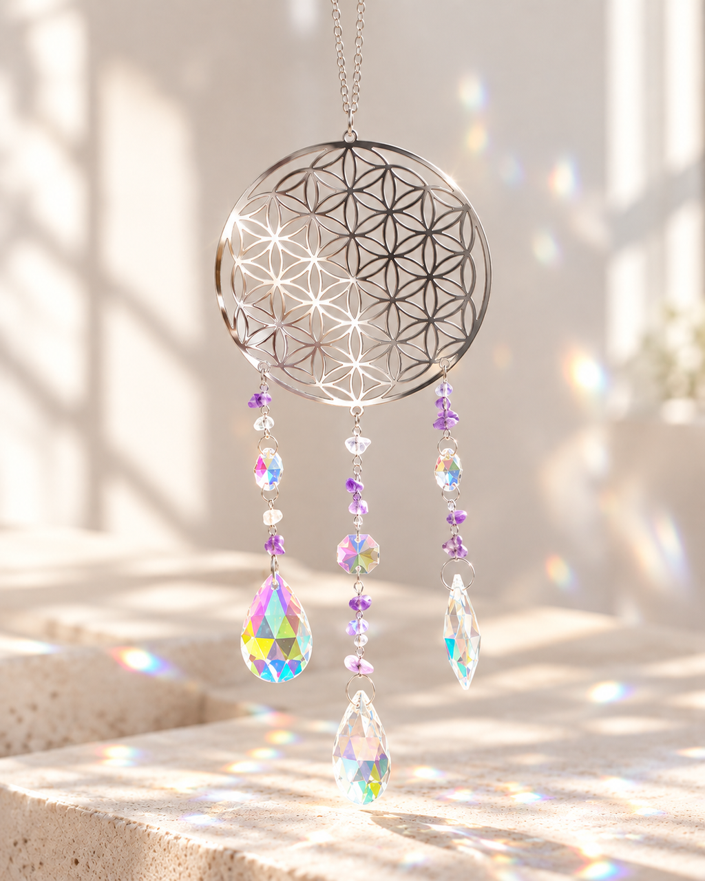 Sonnenfänger Amethyst - mit facettierten Kristallanhängern