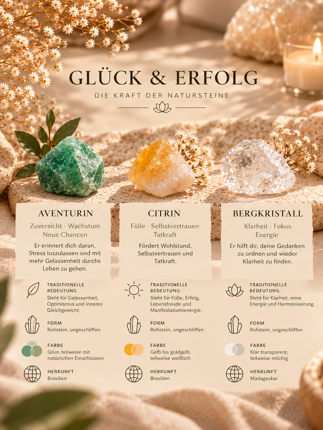 Glück und Erfolg - mit Citrin, Bergkristall und Aventurin