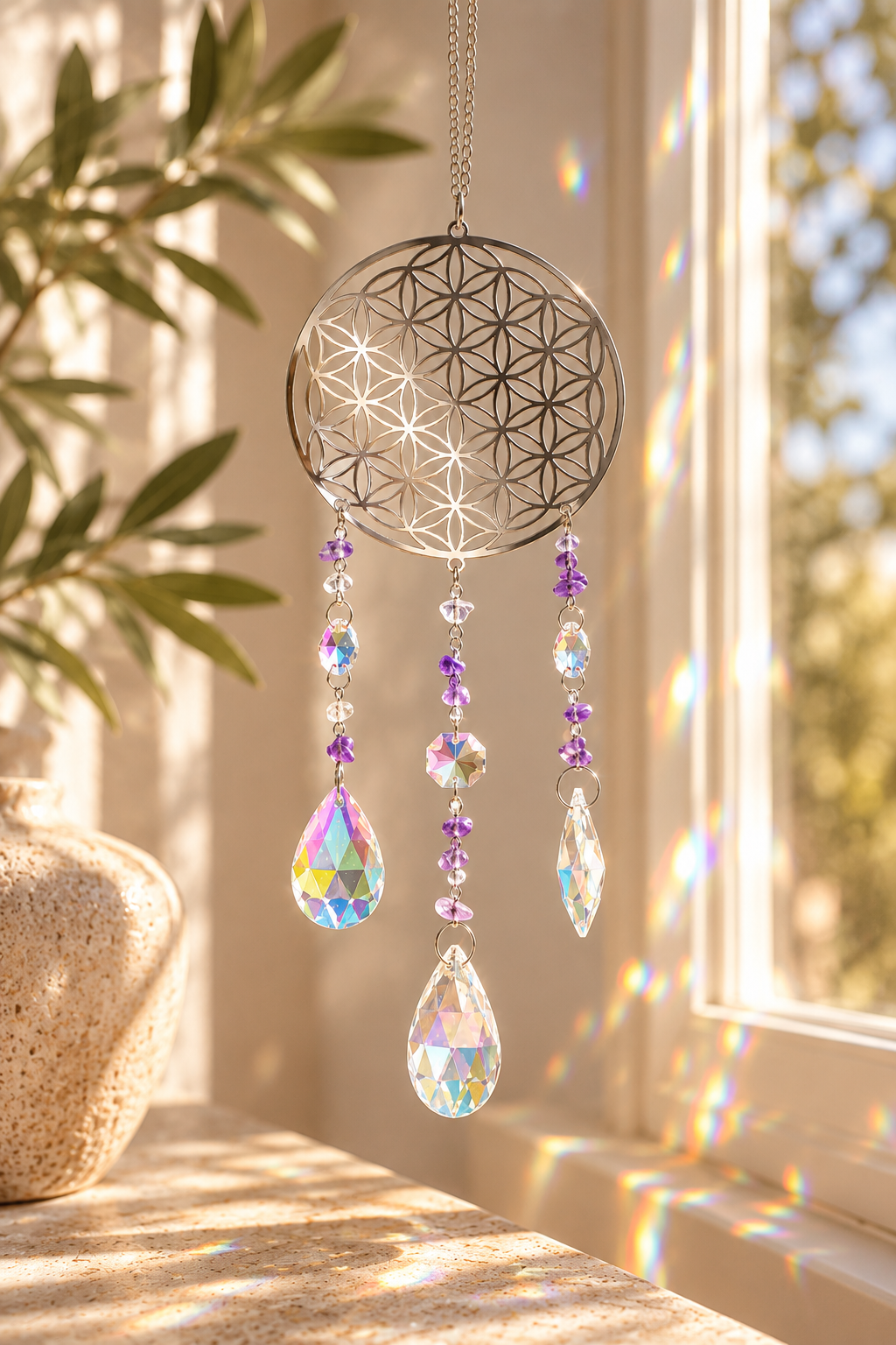 Sonnenfänger Amethyst - mit facettierten Kristallanhängern