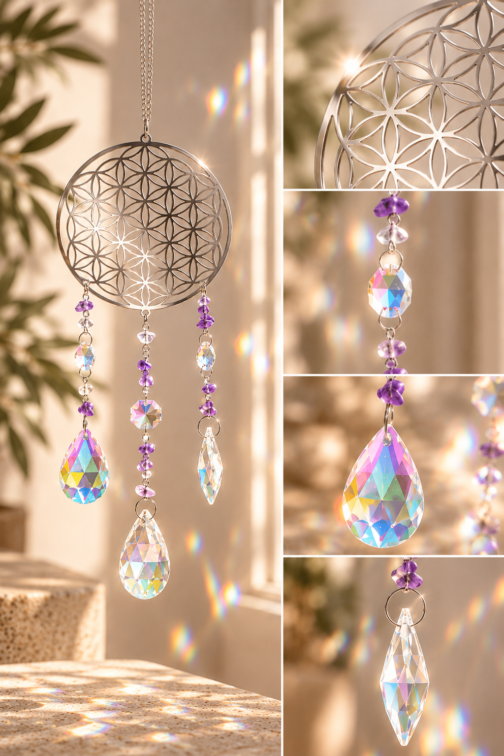 Sonnenfänger Amethyst - mit facettierten Kristallanhängern