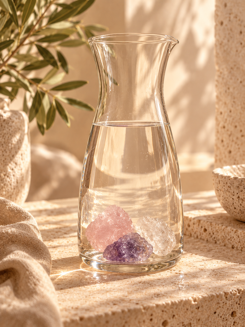 Wasser und Energie - mit Rosenquarz, Amethyst und Bergkristall