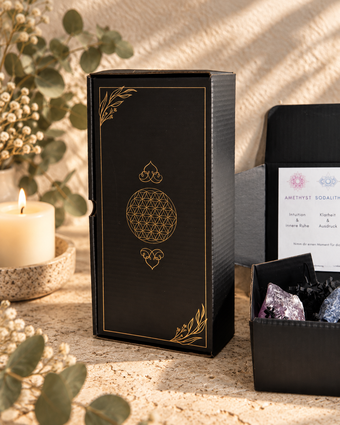 Große 7 Chakren Box – mit 7 Chakra Steinen + Palo Santo